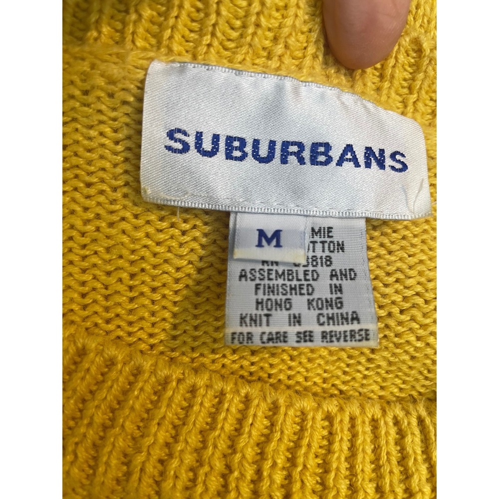 Vintage Yellow Floral Intarsia Sweater Purple Flowers Suburbans Medium - Picture 4 of 6